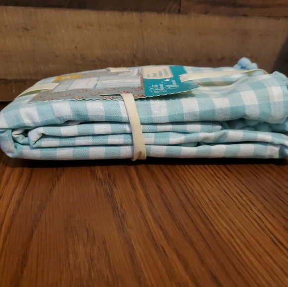 Pioneer Woman Mint Gingham Small Window Curtain Set 3Pc Tier Valance 30"Wx36"L - Picture 7 of 10